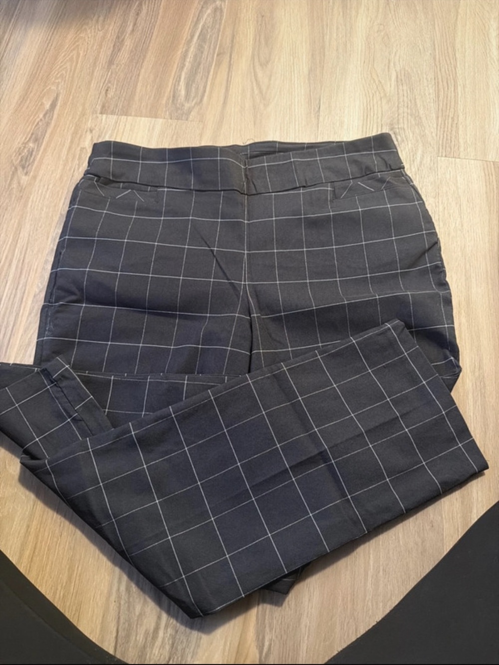 Kim Rogers Men's Black Windowpane Dress Pants with Gray Grid